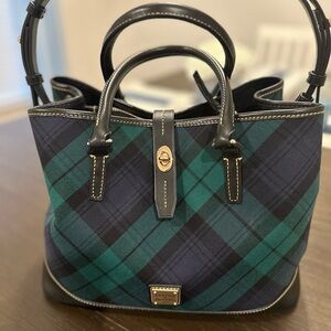 Dooney & Bourke Tartan Tote - Navy and Emerald